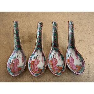 LOT of 4 Vintage Porcelain Rose Mandarin Spoons YT DECORATED